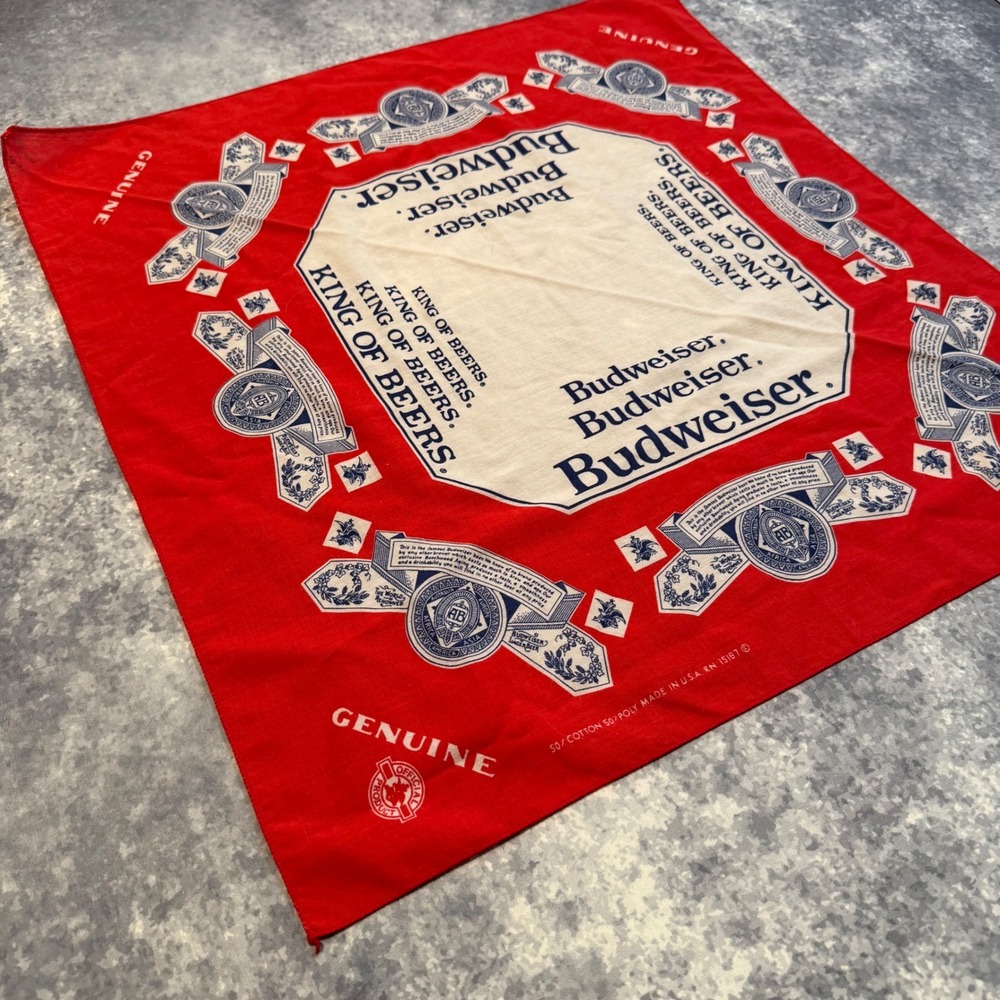 Vintage Budweiser Bandana Red King of Beers Cotton Poly Made in USA